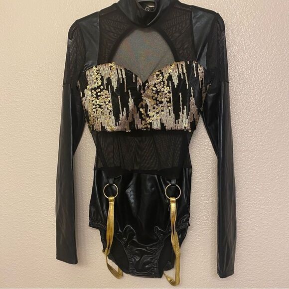 Kelle dance jazz acro costume leotard gold sequin JAGGED SPIRIT 5172 SA adult - Picture 2 of 11